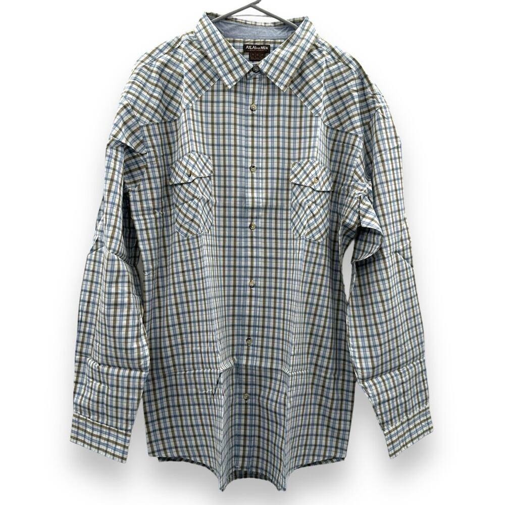 Atlas for Men Cream & Blue Check Striped Button Down Shirt Sz 3XL NEW‎